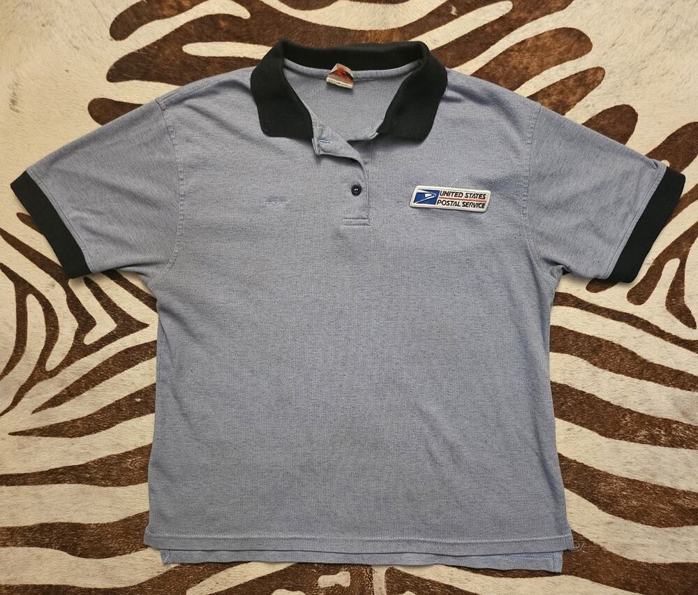 Vintage Union Line USPS Polo Shirt Womens L Blue USA Made Short Sleeve Collared